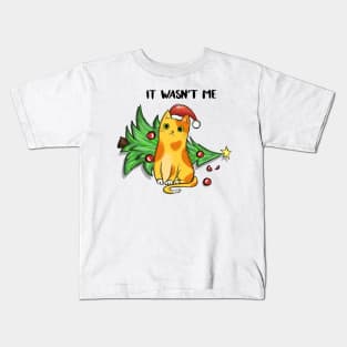 Cat Christmas Tree Knocked Over, It Wasn't Me, Cute Kitten Xmas Kids T-Shirt